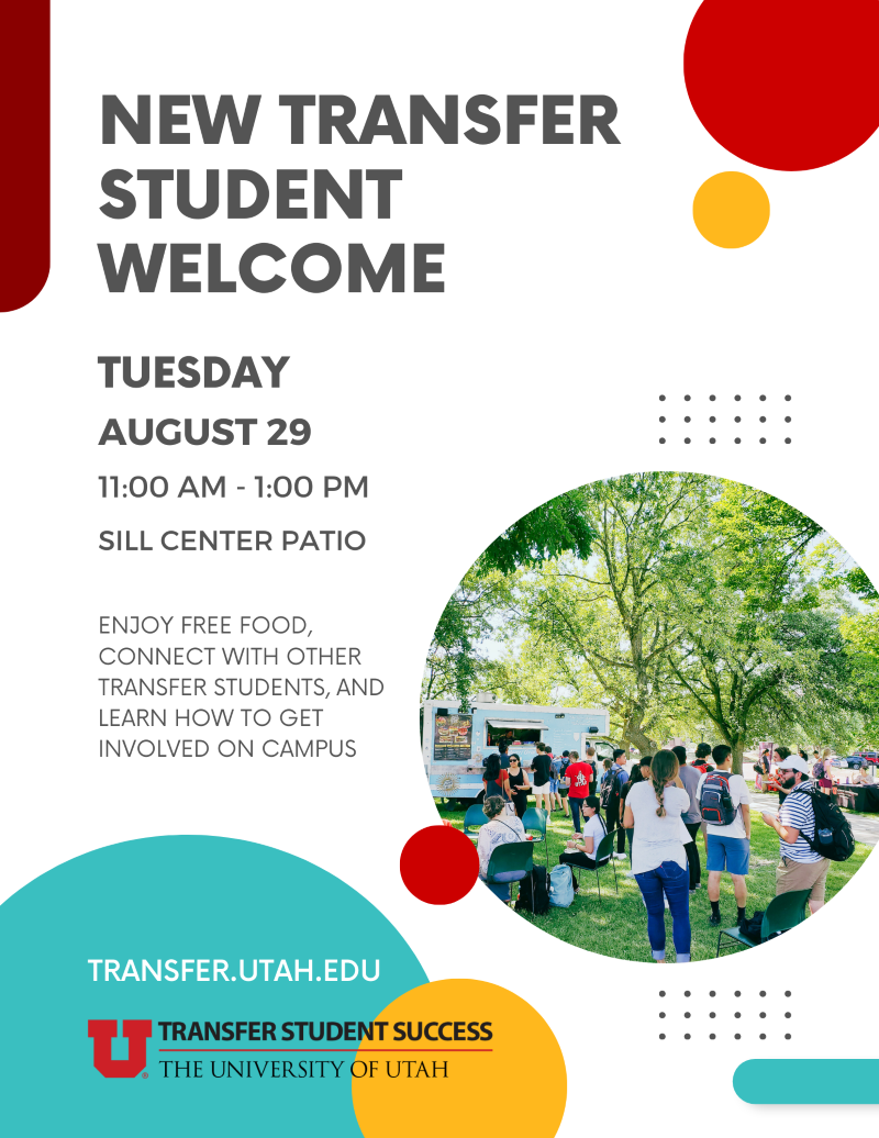 New Transfer Student Welcome August 29 from 11am to 1pm outside Sill Center