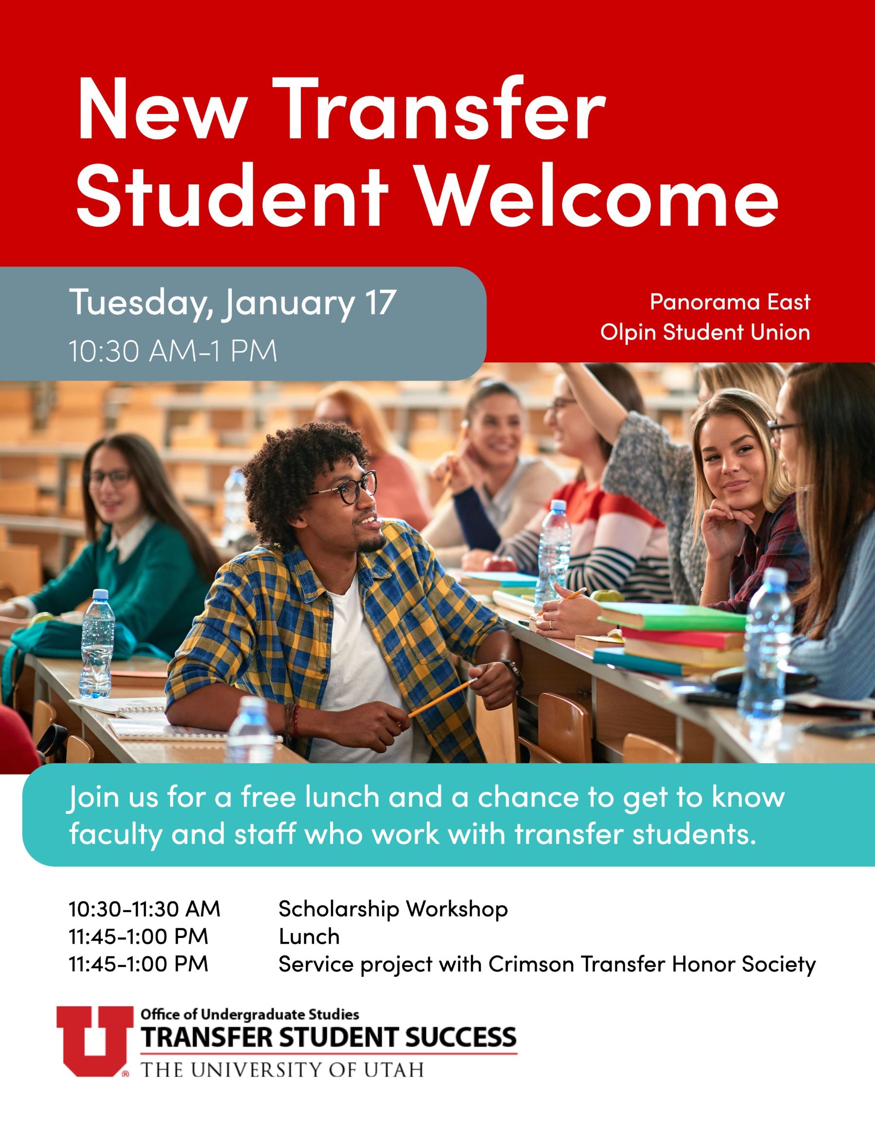 Spring 2023 New Transfer Student Welcome on Tuesday January 17 from 10:30am to 1pm 